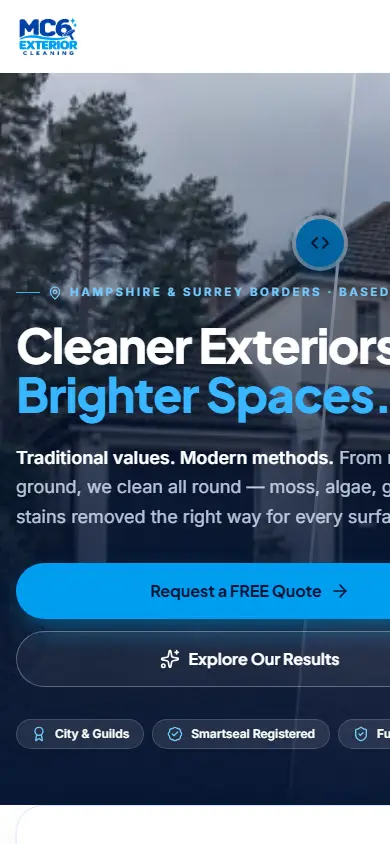 MC6 Exterior Cleaning website on mobile