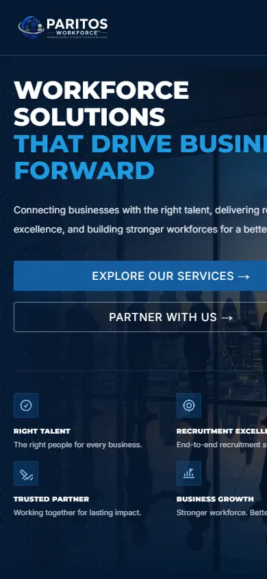 PARITOS Recruitment Group website on mobile