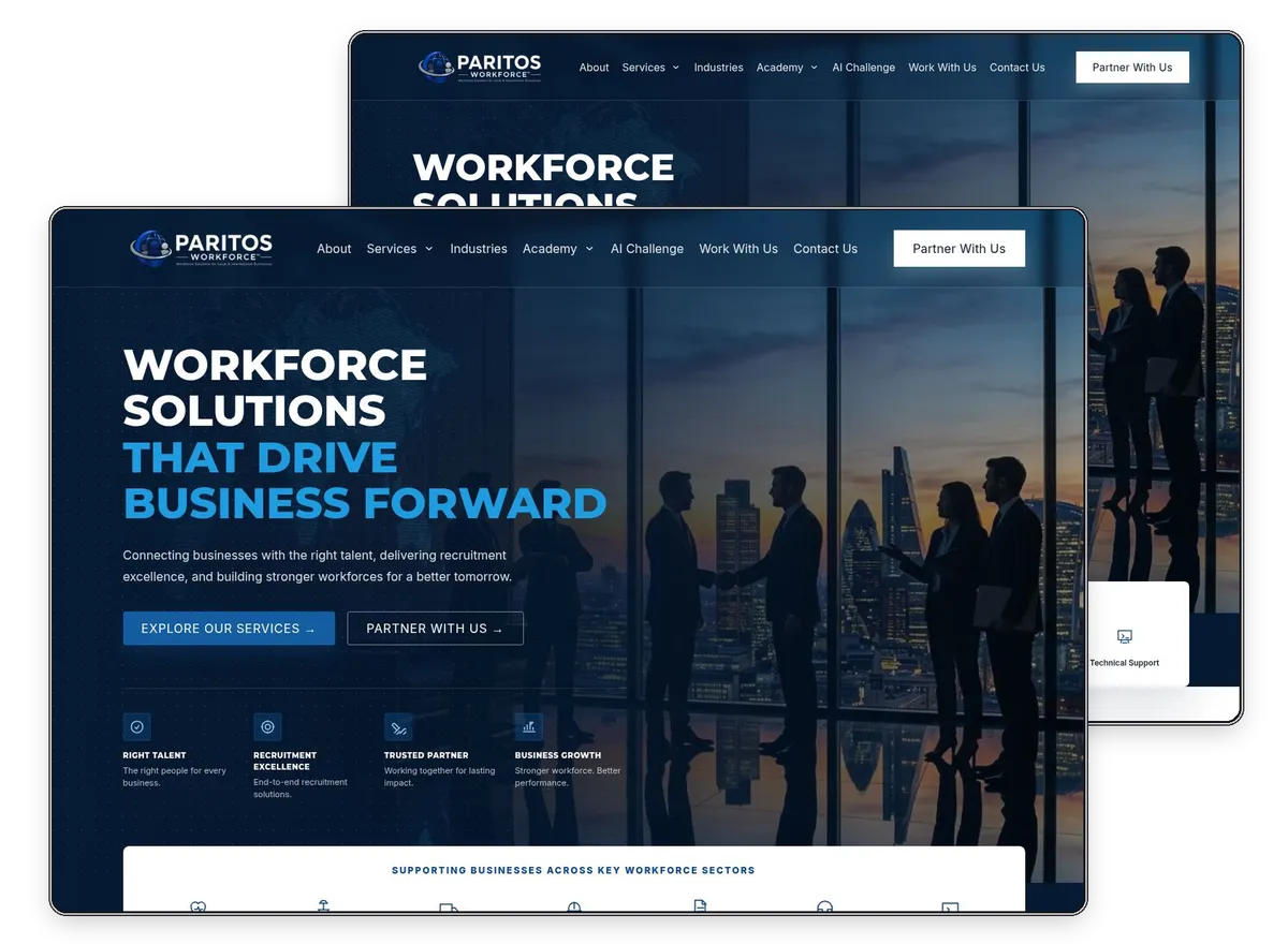 PARITOS Recruitment Group website designed and built by Exibify