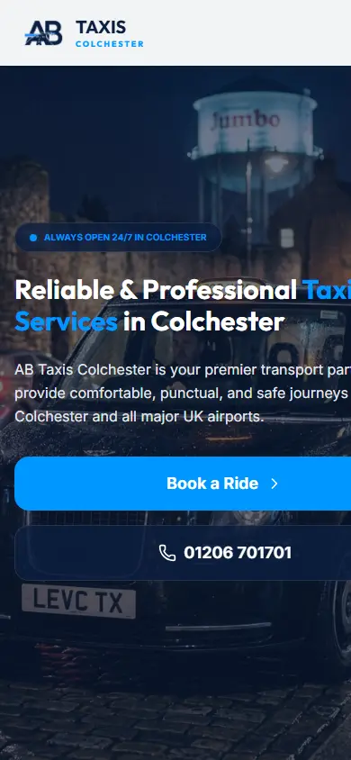 AB Taxis Colchester website on mobile