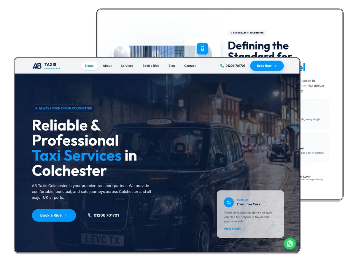 AB Taxis Colchester website designed by Exibify