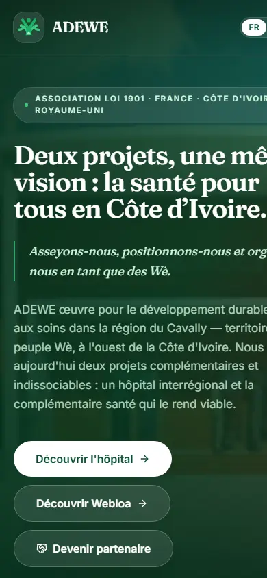 ADEWE website on mobile