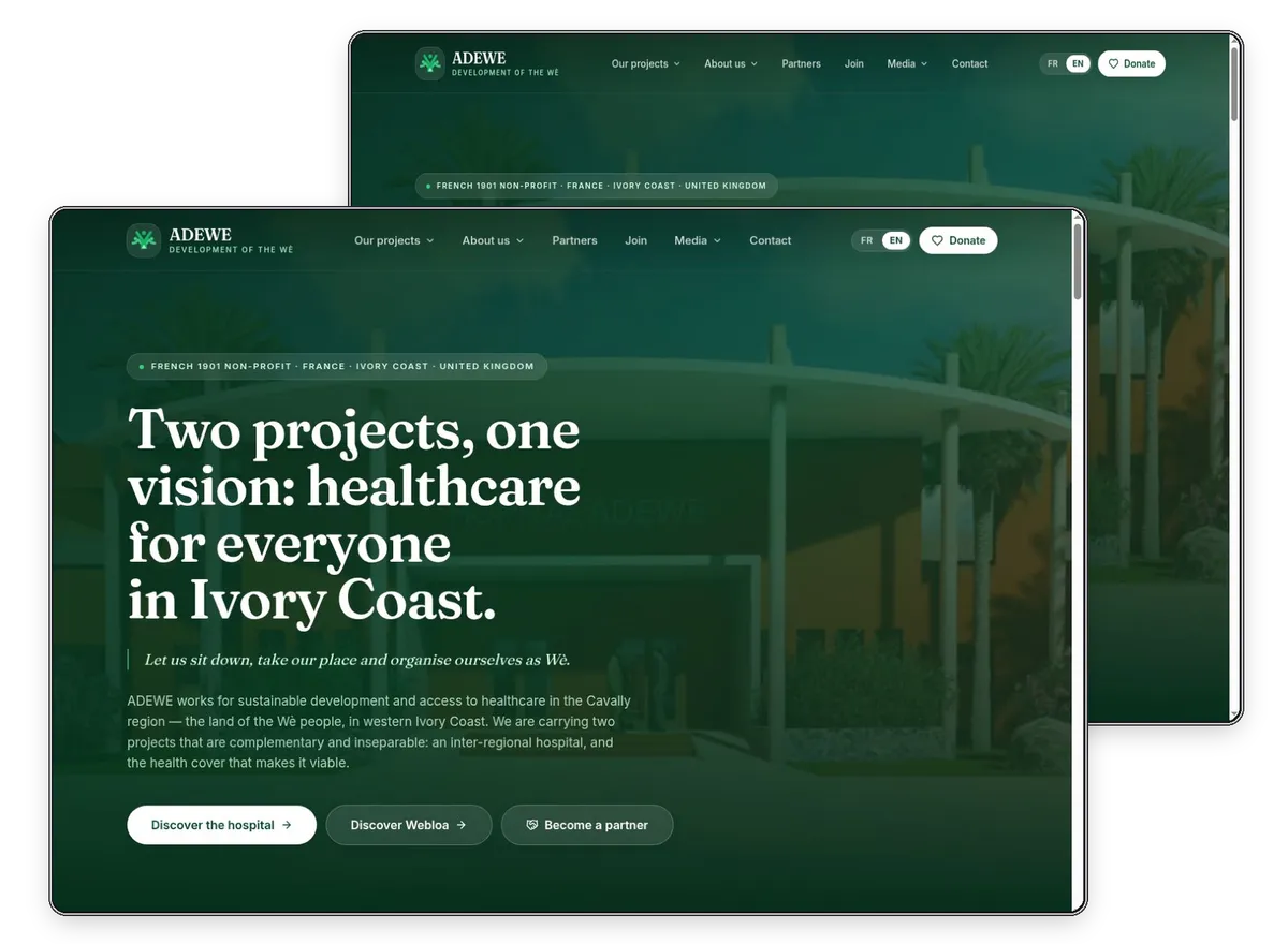 ADEWE website designed and built by Exibify