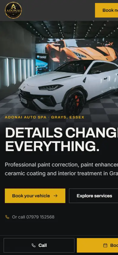 Adonai Auto Spa website on mobile
