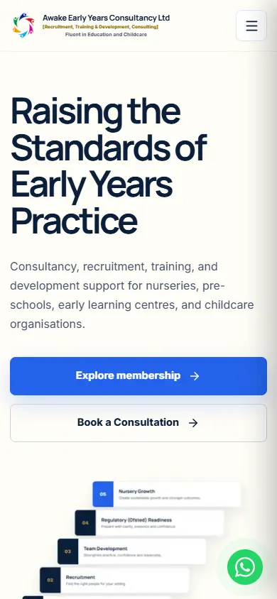 Awake Early Years Consultancy website on mobile