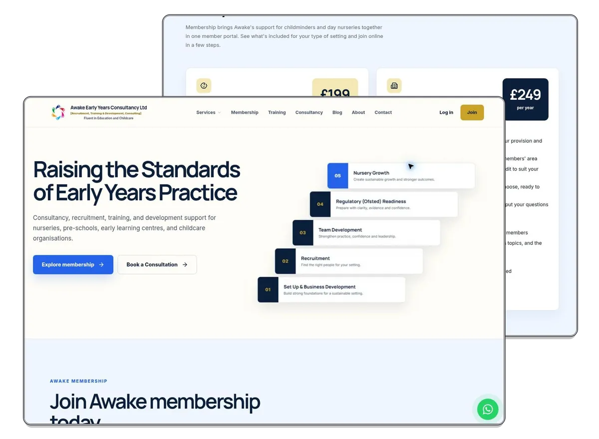 Awake Early Years Consultancy website designed by Exibify
