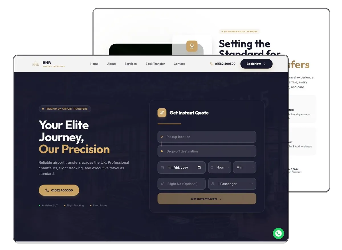 BHB Airport Transfers website designed by Exibify