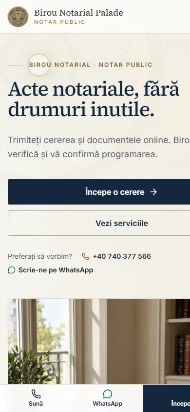 Birou Notarial Palade website on mobile