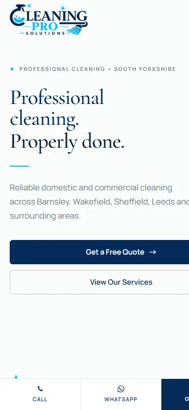 Cleaning Pro Solutions website on mobile