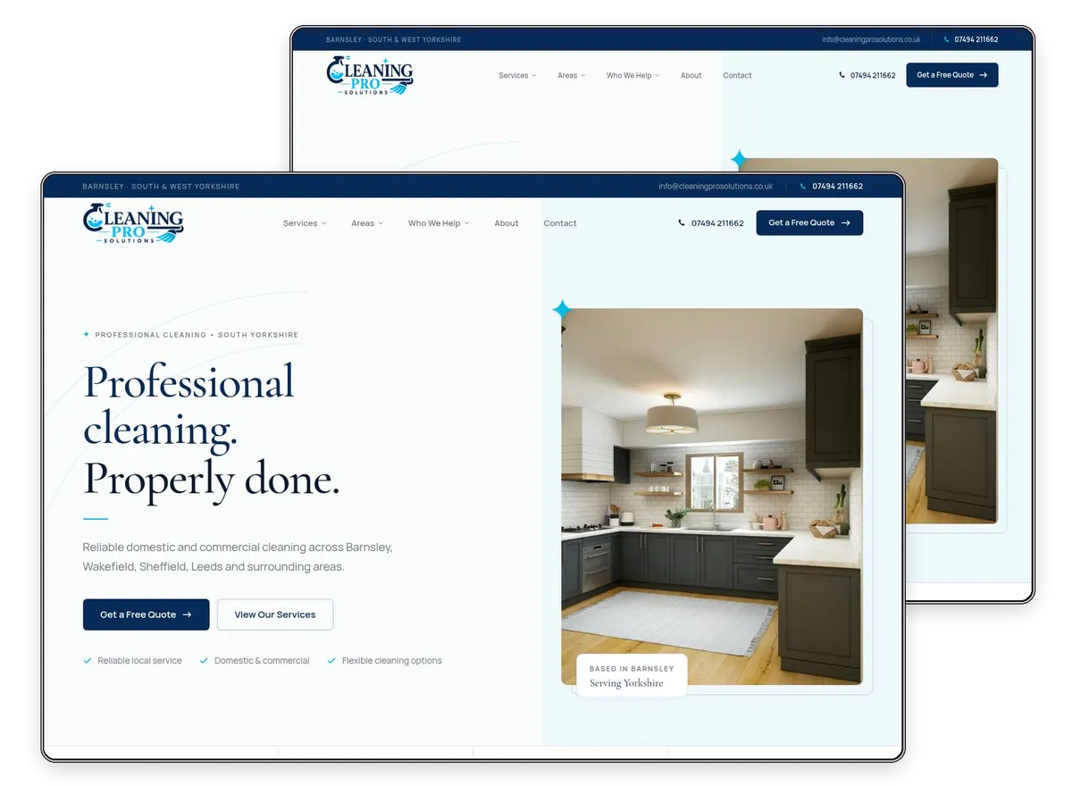 Cleaning Pro Solutions website designed and built by Exibify
