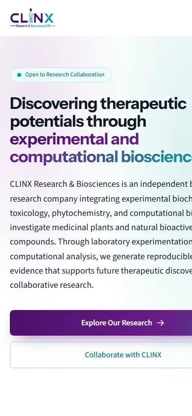 CLINX Research & Biosciences Ltd. website on mobile