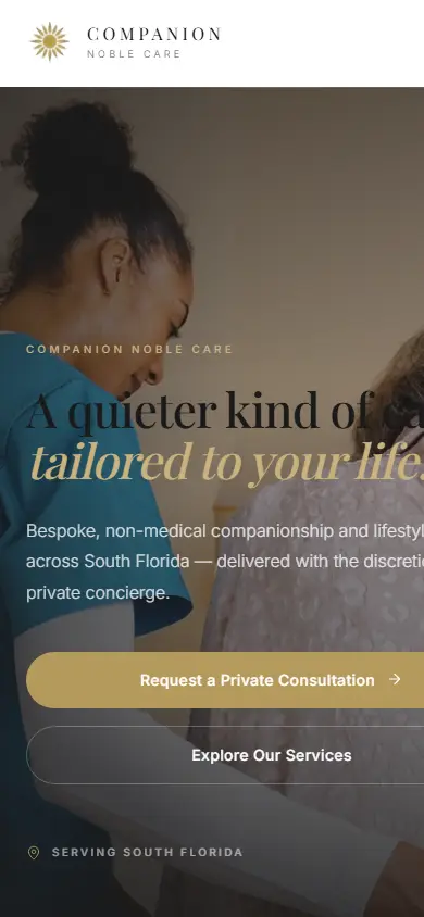 Companion Noble Care website on mobile