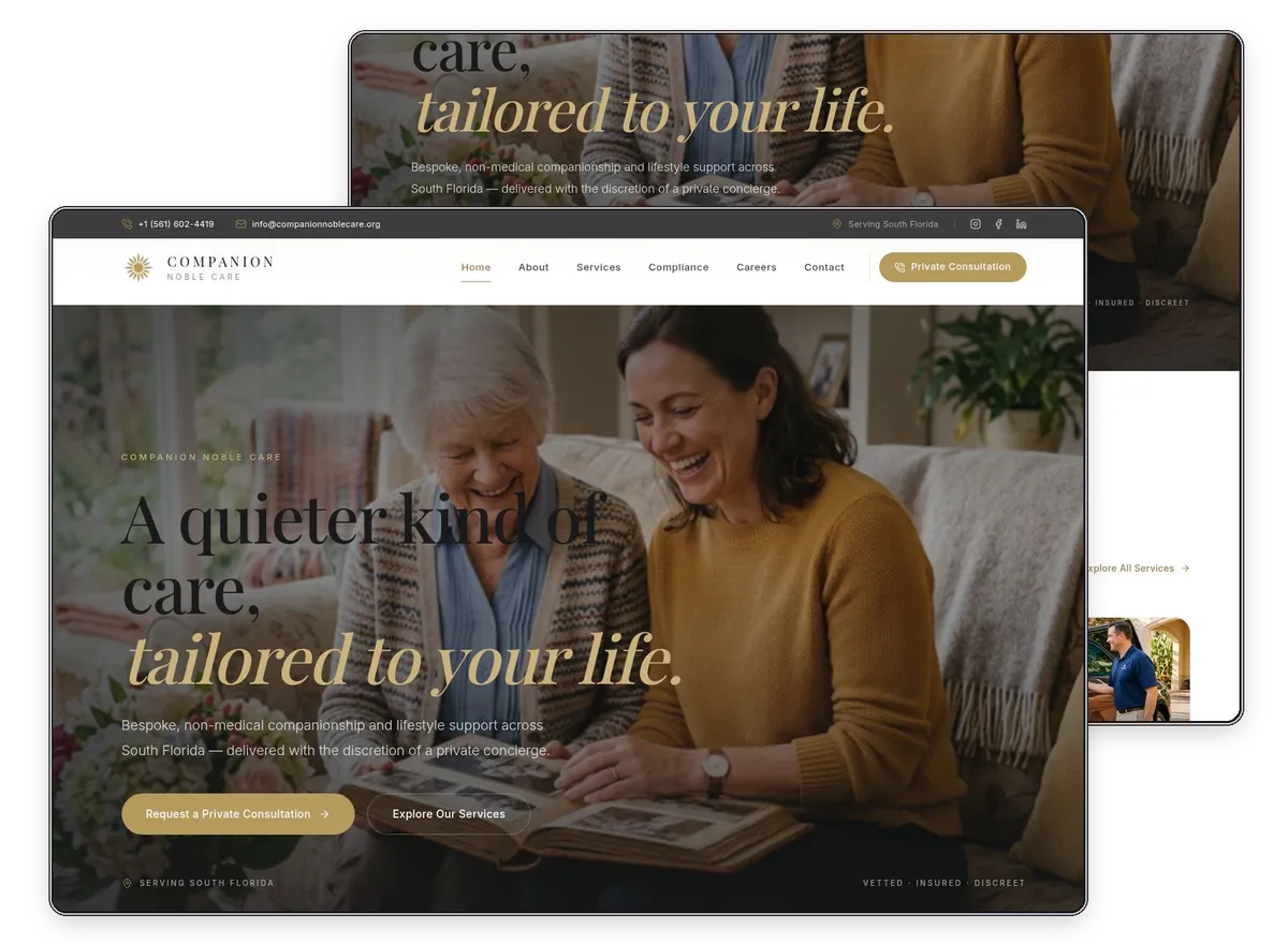 Companion Noble Care website designed by Exibify