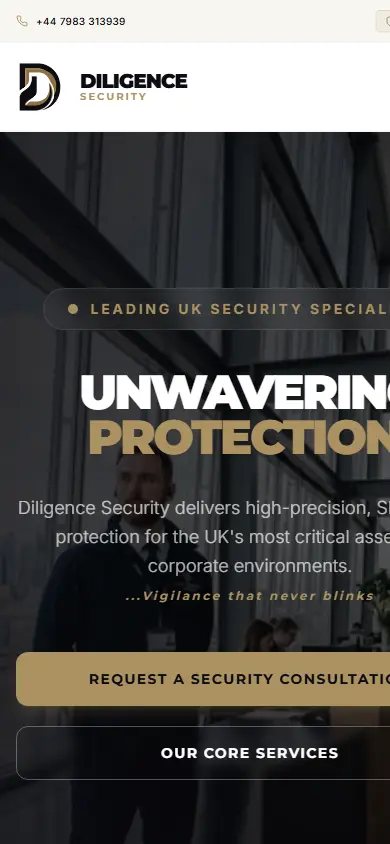 Diligence Security website on mobile