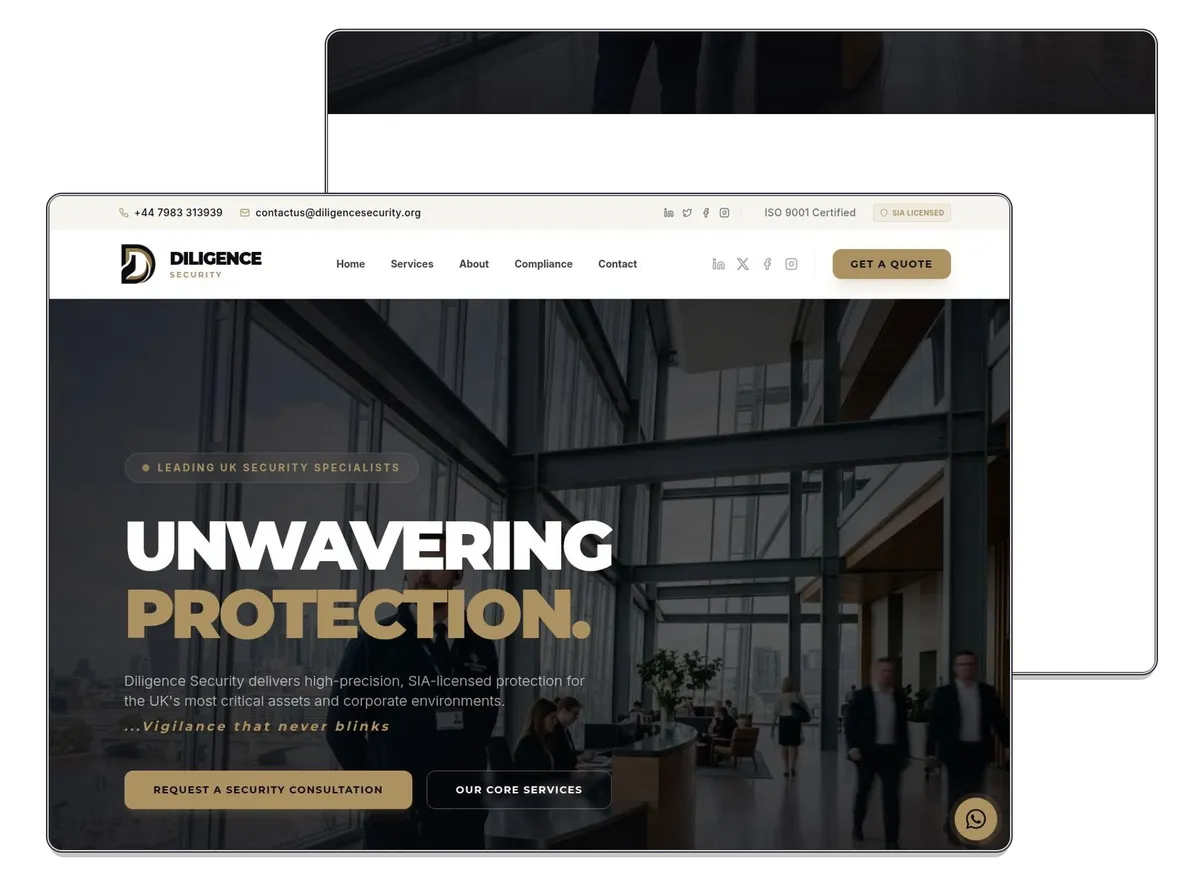 Diligence Security website designed by Exibify