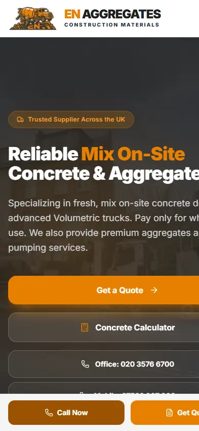 EN Aggregates website on mobile
