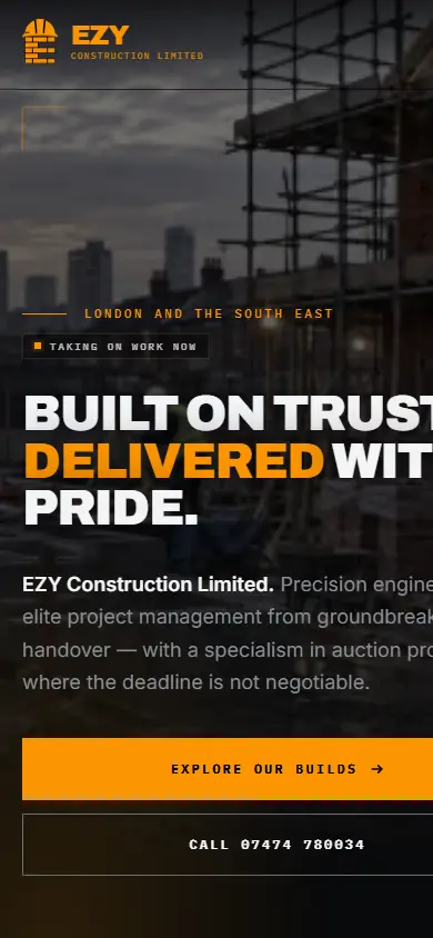 EZY Construction Limited website on mobile