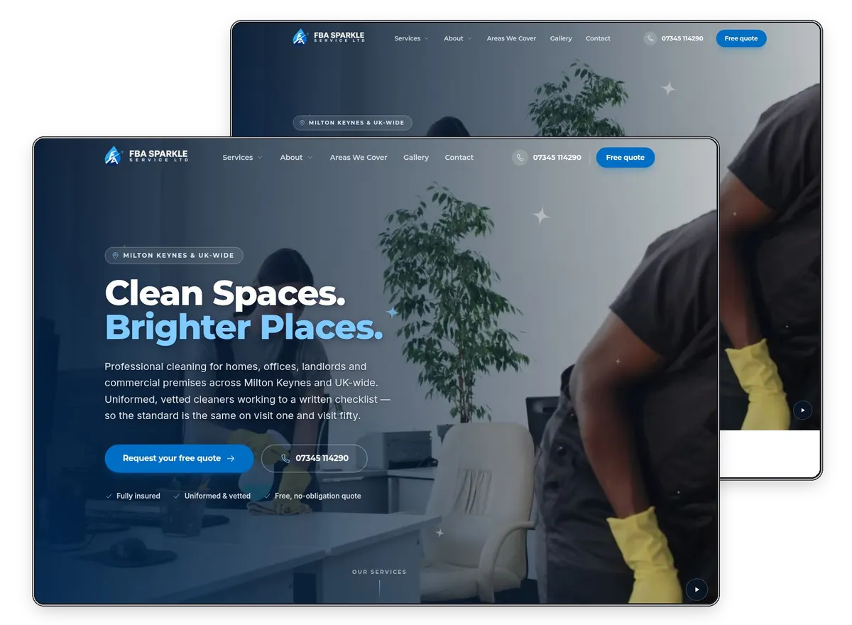 FBA Sparkle Services website designed and built by Exibify
