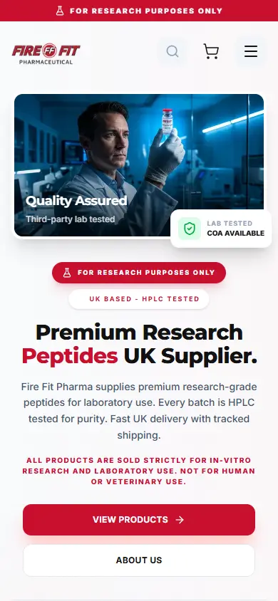 Fire Fit Pharma website on mobile