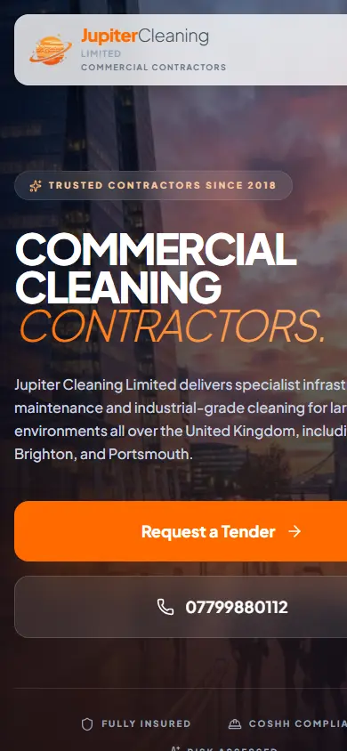 Jupiter Cleaning Limited website on mobile