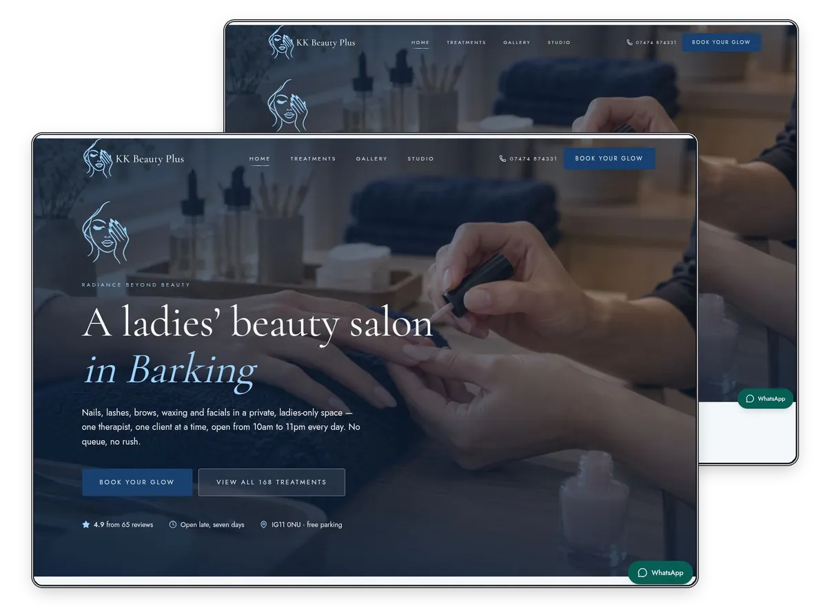 KK Beauty Plus website designed and built by Exibify