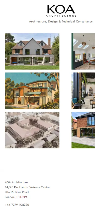 KOA Architecture website on mobile