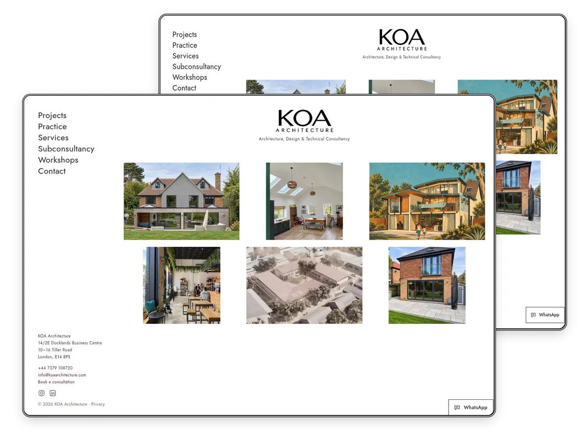 KOA Architecture website designed and built by Exibify