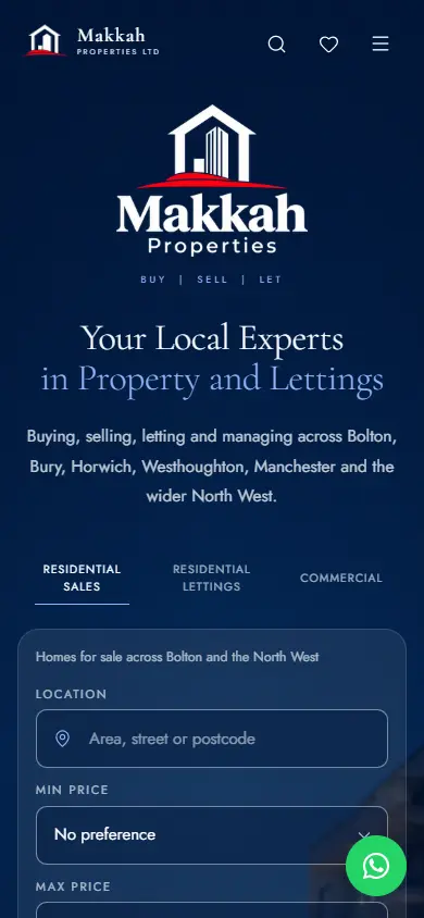 Makkah Properties Ltd website on mobile