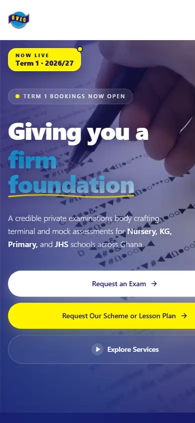 OVEC Exams website on mobile