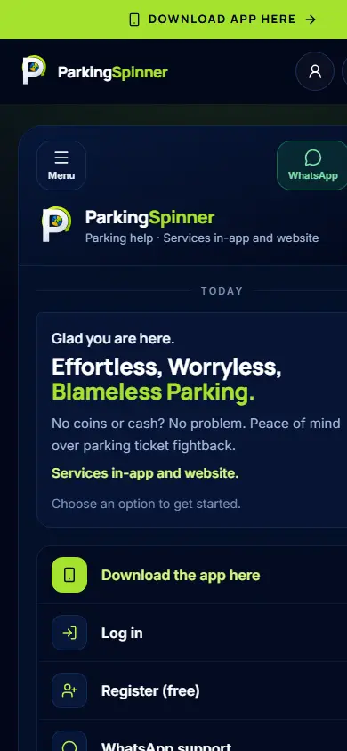 ParkingSpinner website on mobile