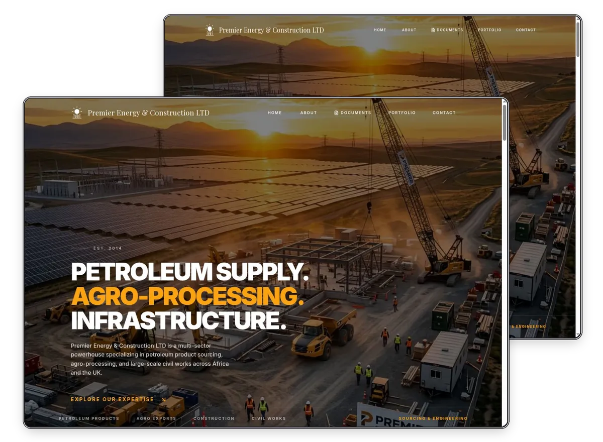 Premier Energy & Construction LTD website designed and built by Exibify