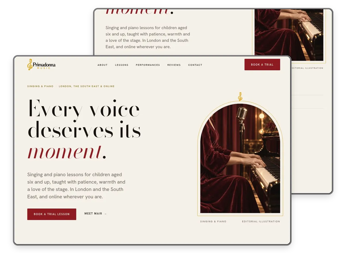 Primadonna Music website designed by Exibify