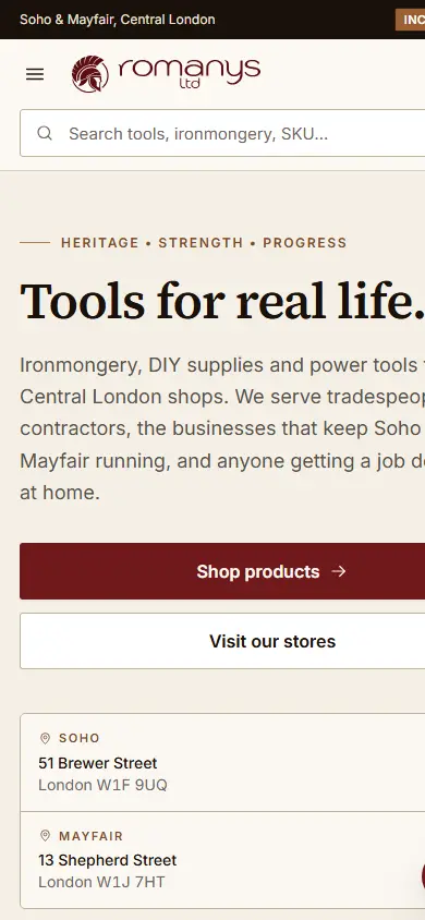 Romanys Ltd website on mobile