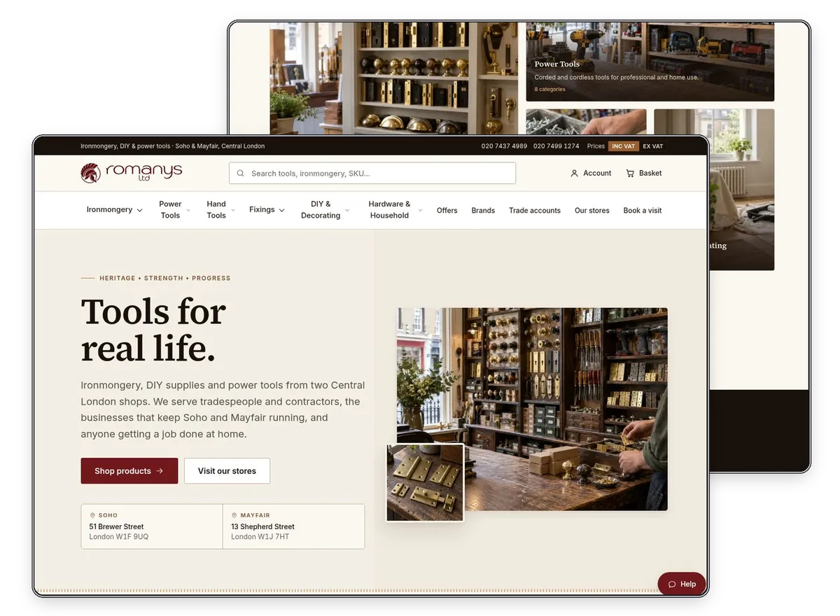 Romanys Ltd website designed and built by Exibify