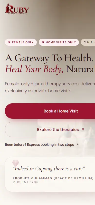 Ruby Cupping Services website on mobile