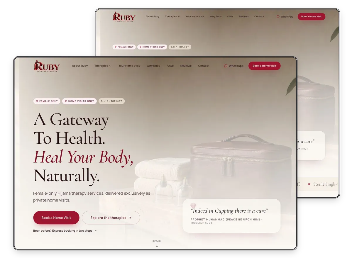 Ruby Cupping Services website designed and built by Exibify