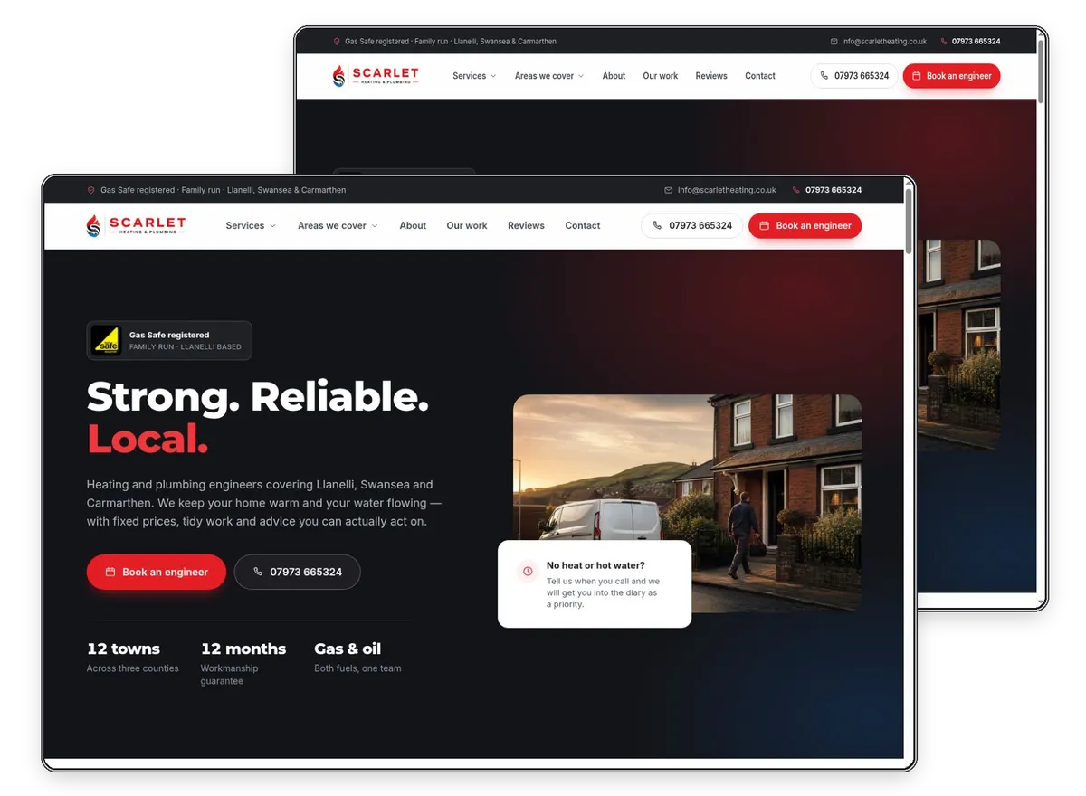 Scarlet Heating & Plumbing website designed and built by Exibify