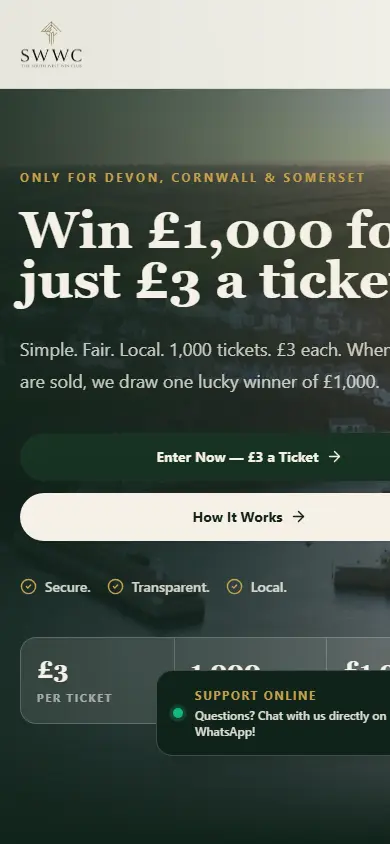 South West Win Club website on mobile