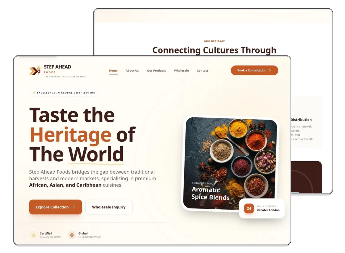 Step Ahead Foods website designed by Exibify