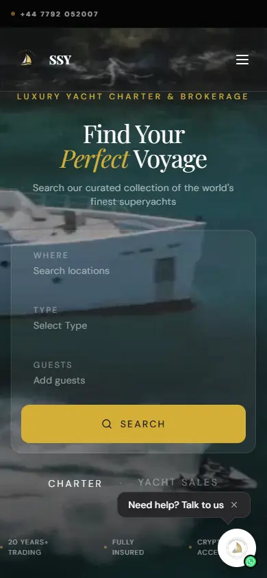 SuperSailYachts website on mobile