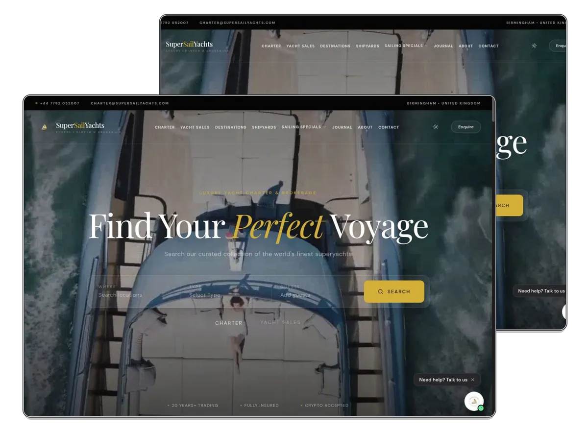 SuperSailYachts website designed and built by Exibify