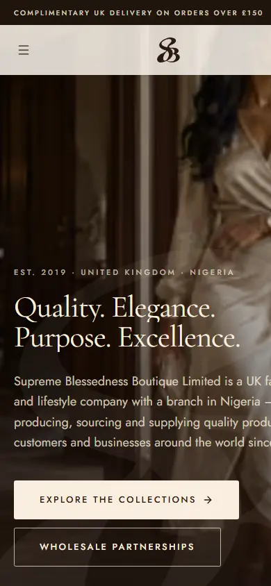 Supreme Blessedness Boutique website on mobile
