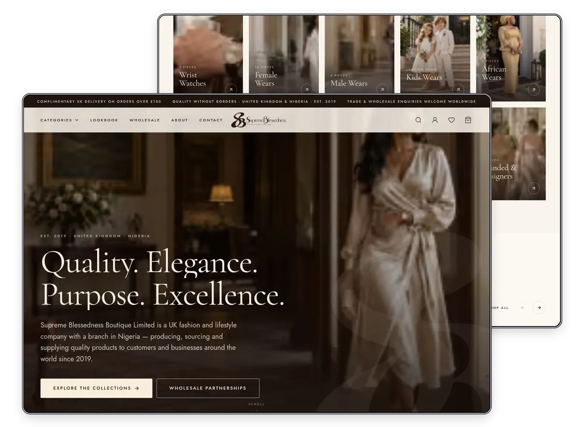 Supreme Blessedness Boutique website designed and built by Exibify