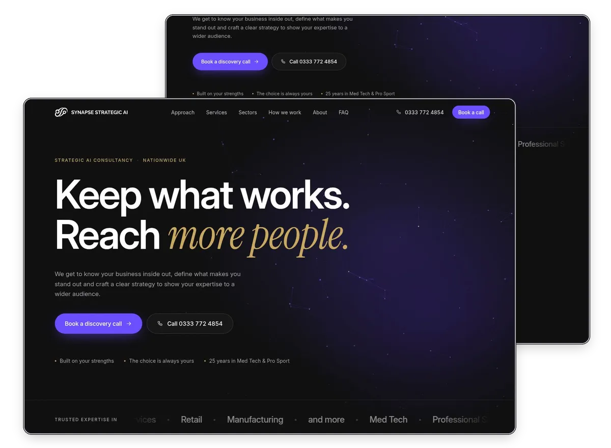 Synapse Strategic AI website designed and built by Exibify