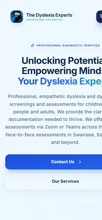 The Dyslexia Experts website on mobile