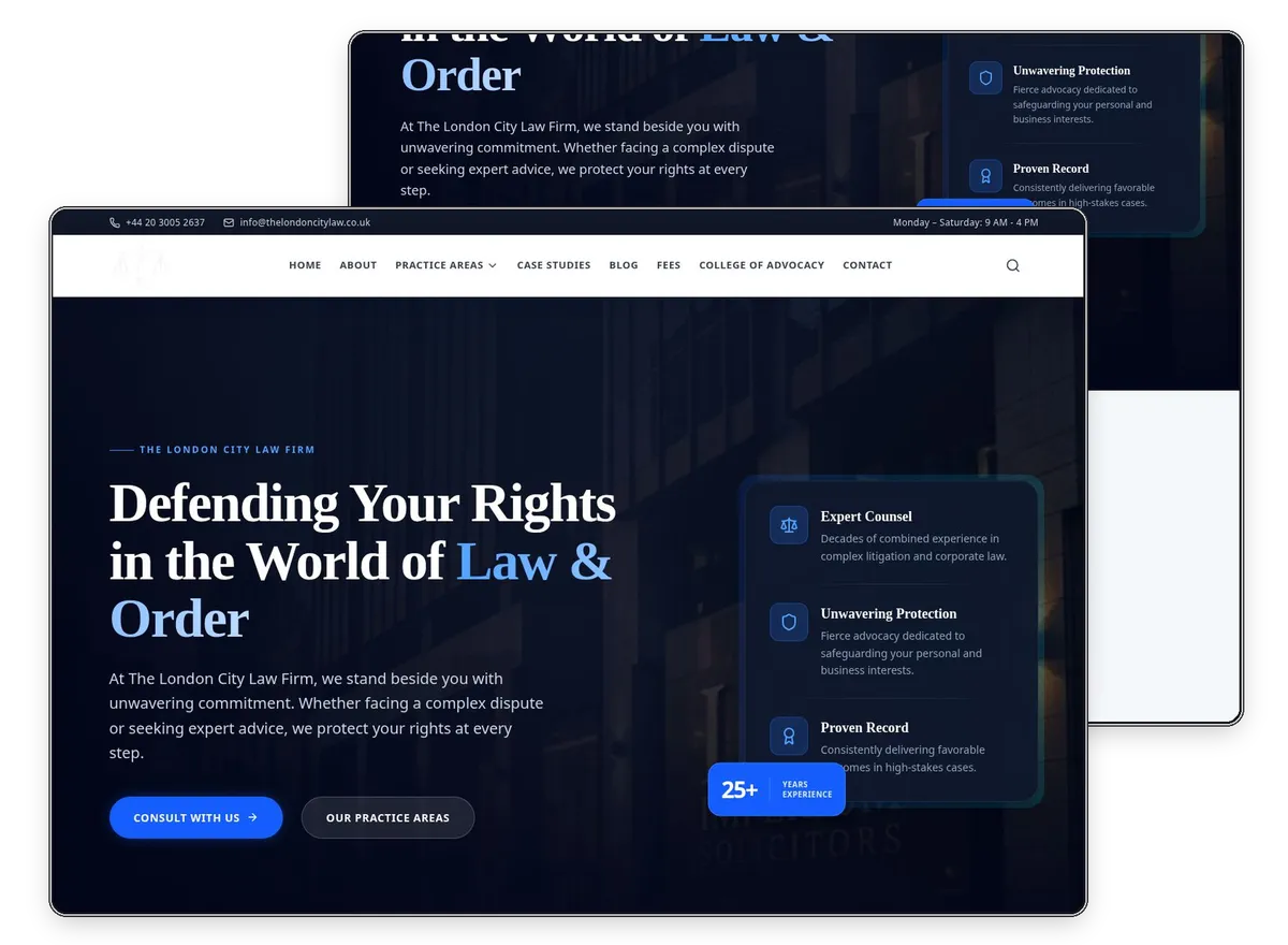 The London City Law Firm website designed by Exibify