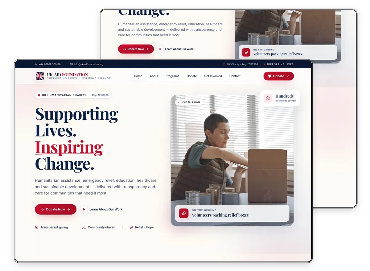 UK-AID Foundation website designed by Exibify