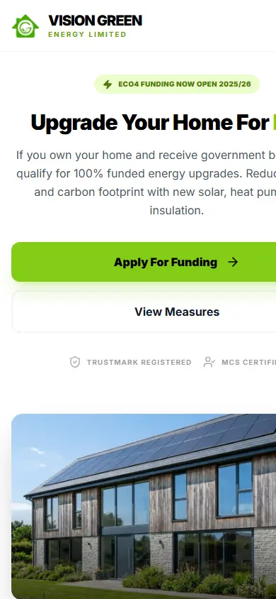Vision Green Energy website on mobile