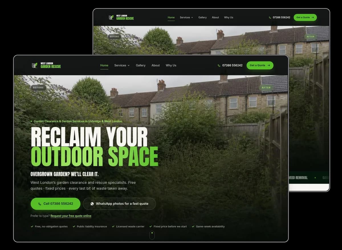 West London Garden Rescue website designed and built by Exibify
